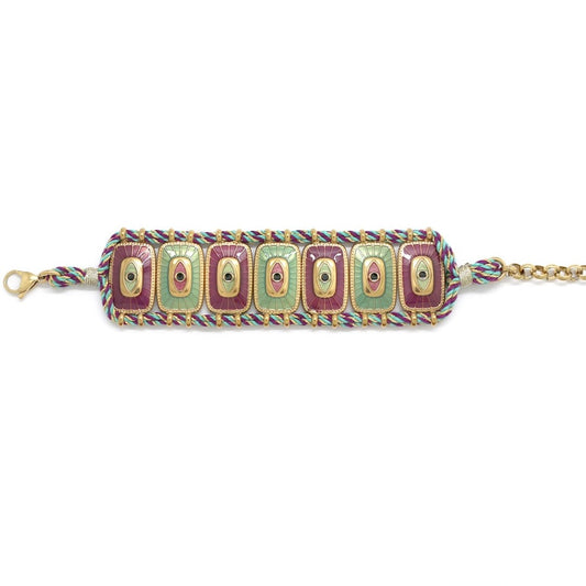 Evil Eye Two Tone Cuff Bracelet - B4-049A
