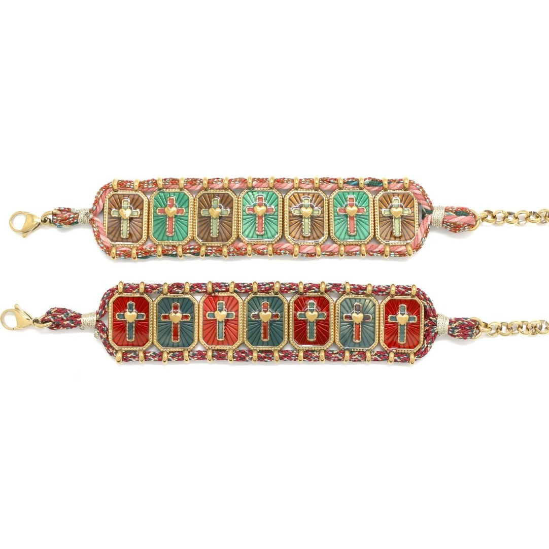 Cross and Heart Cuff Style Bracelet - B4-057