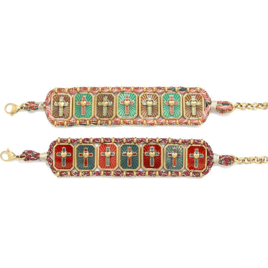 Cross and Heart Cuff Style Bracelet - B4-057