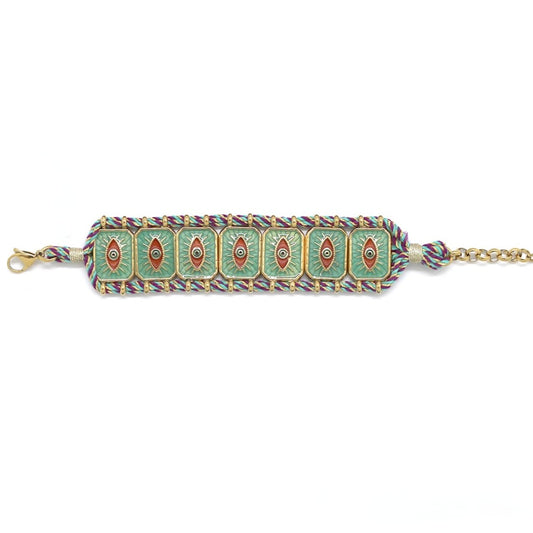 Evil Eye Cuff Style Bracelet Green - B4-056B