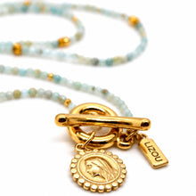 Load image into Gallery viewer, Faceted Mini Amazonite Long Delicate French Religious Medal Necklace - FMN04
