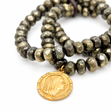 Load image into Gallery viewer, Stretch 3 Strand Pyrite Bracelet French Religious Medal- FMB20
