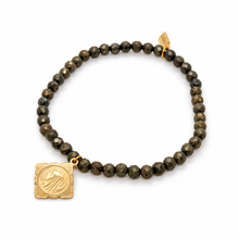 Load image into Gallery viewer, Stretch Faceted Pyrite Bracelet French Religious Medal- FMB21B
