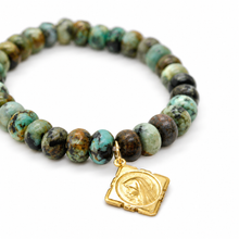 Load image into Gallery viewer, Stretch African Turquoise Bracelet French Religious Medal - FMB17A
