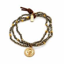 Load image into Gallery viewer, Stretch 3 Strand Faceted Pyrite Bracelet French Religious Medal- FMB22
