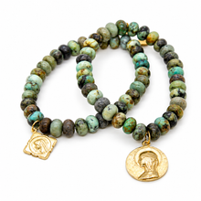 Load image into Gallery viewer, Stretch African Turquoise Bracelet French Religious Medal - FMB17B

