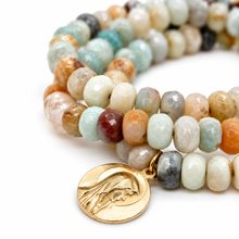 Load image into Gallery viewer, Faceted Amazonite 3 Strand Religious French Medal Bracelet - FMB02
