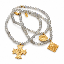 Load image into Gallery viewer, Stretch Mini Faceted Labradorite Bracelet French Religious Medal - FMB10C
