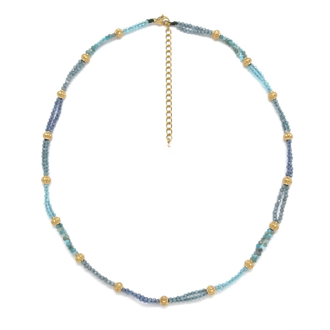 Double Beaded Short Blue Stone Necklace - N2-2746A