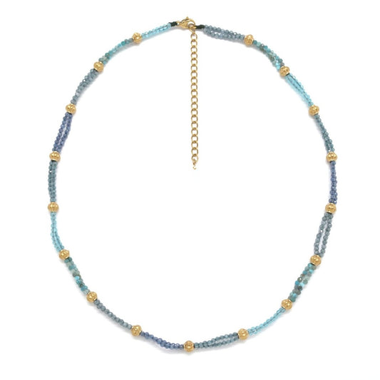 Double Beaded Short Blue Stone Necklace - N2-2746A