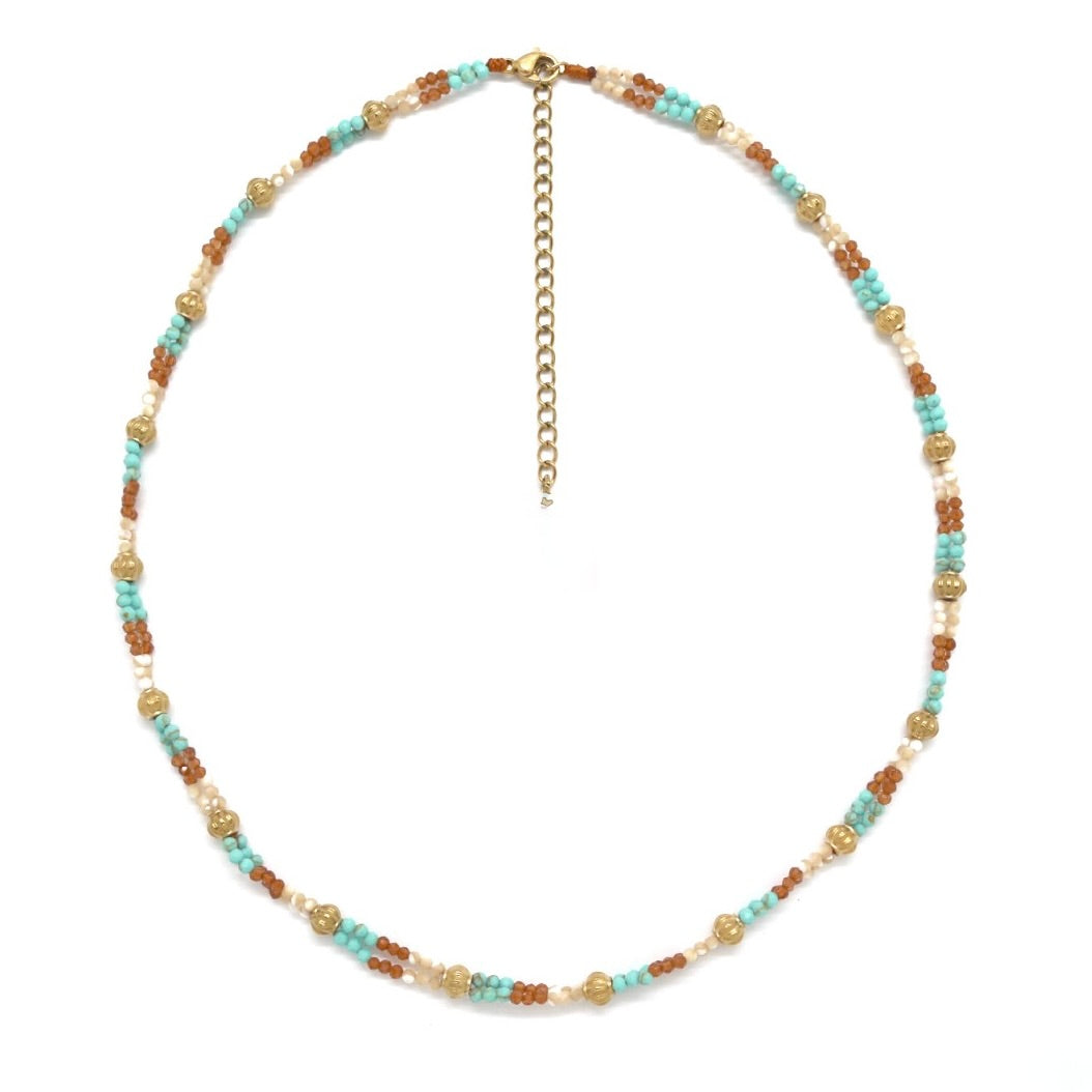 Double Beaded Short Turquoise Stone Necklace - N2-2746E