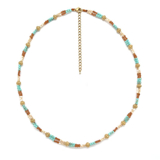 Double Beaded Short Turquoise Stone Necklace - N2-2746E