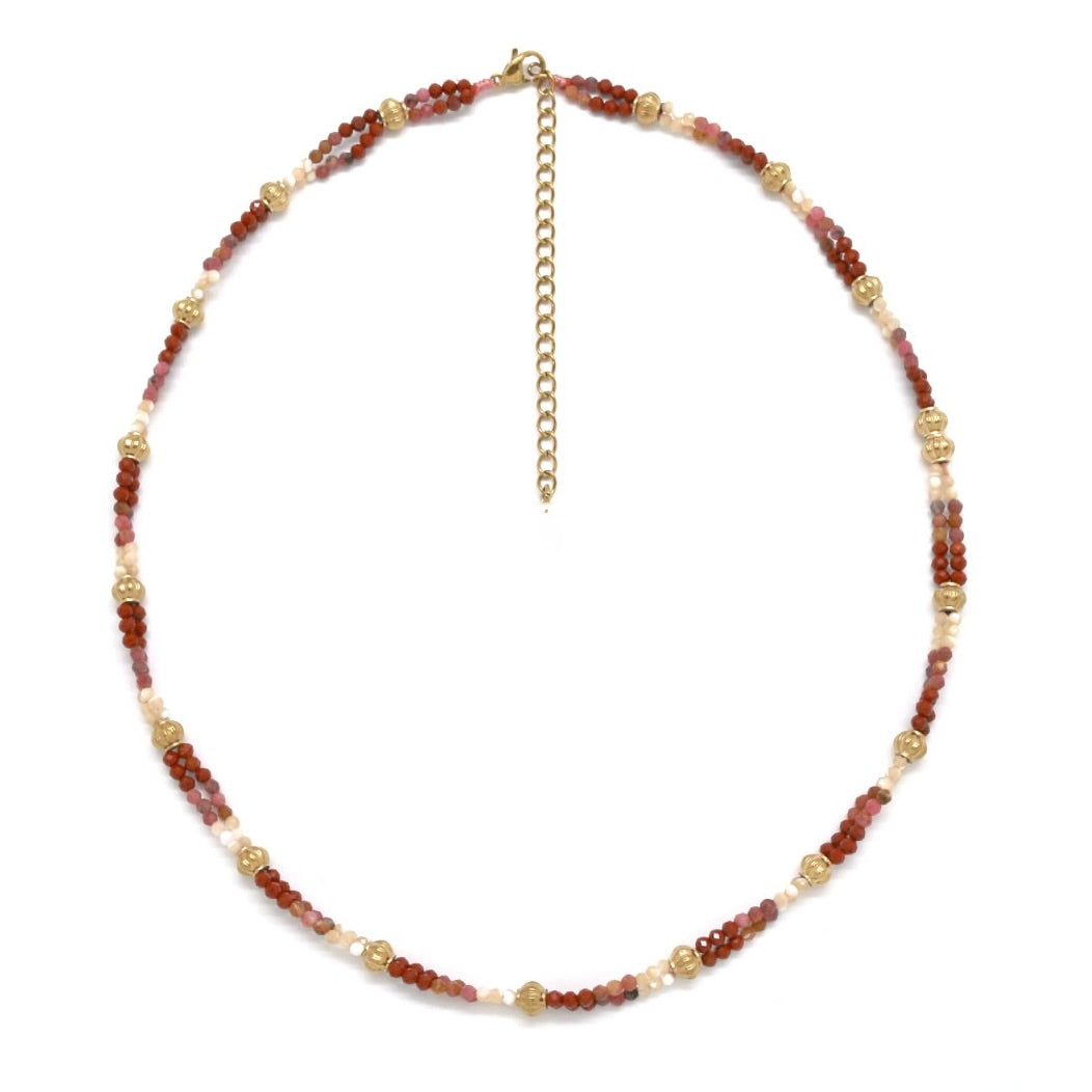 Double Beaded Short Red Stone Necklace - N2-2746D