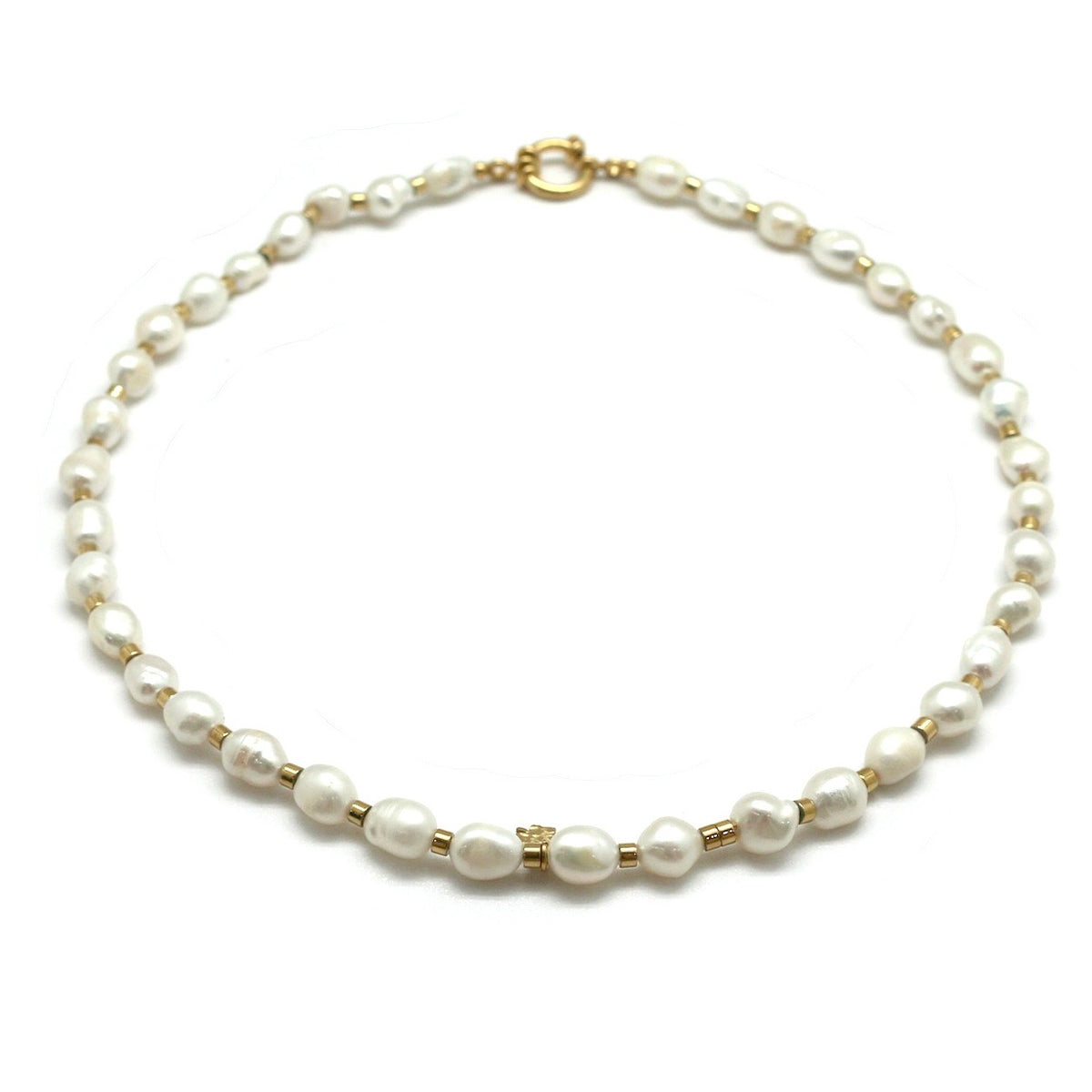 Luxury White Freshwater Pearls with 24K Gold Plate Short Necklace -French Flair Collection- N2-2295