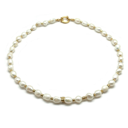 Luxury White Freshwater Pearls with 24K Gold Plate Short Necklace -French Flair Collection- N2-2295
