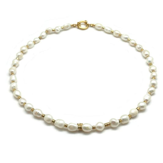 Luxury White Freshwater Pearls with 24K Gold Plate Short Necklace -French Flair Collection- N2-2295