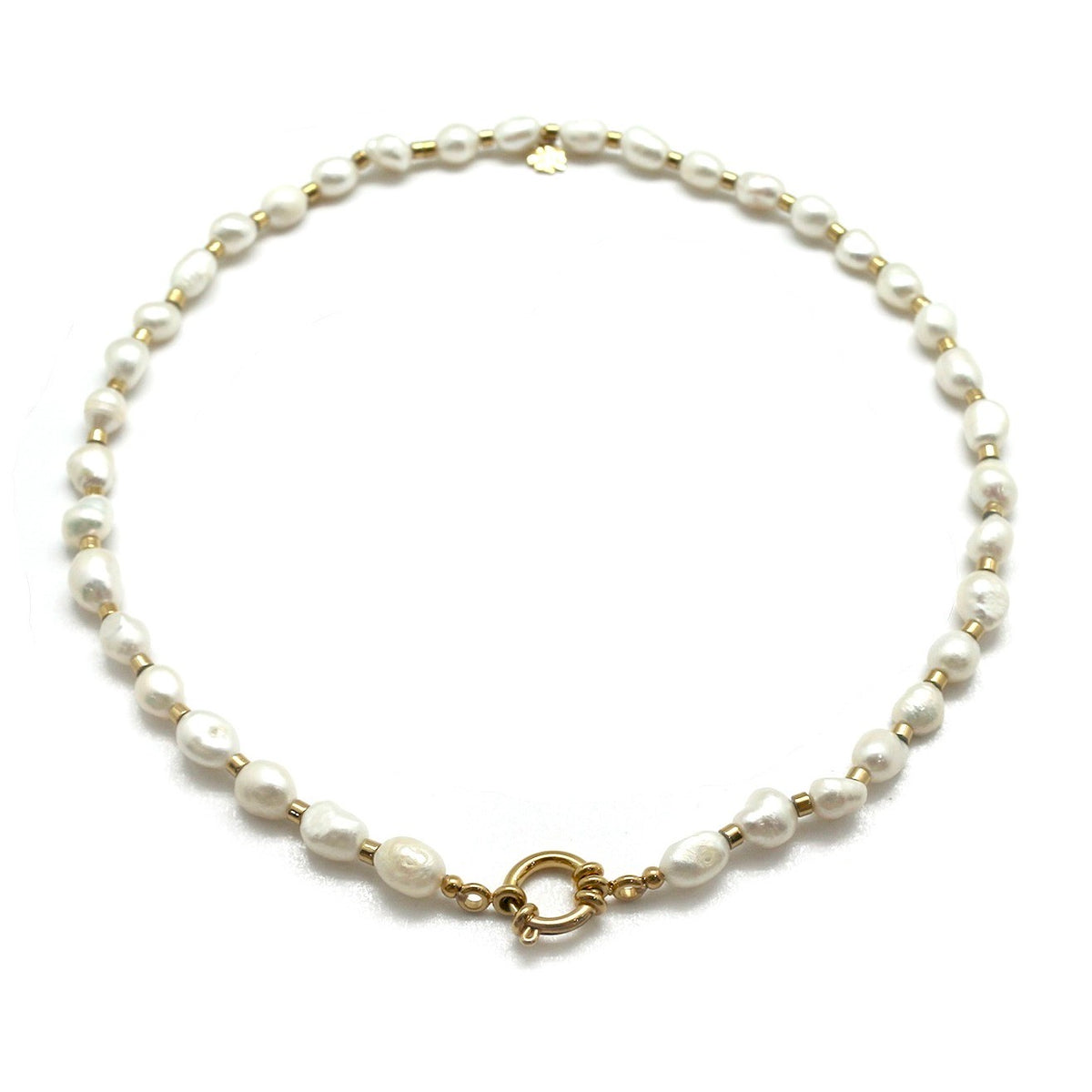 Luxury White Freshwater Pearls with 24K Gold Plate Short Necklace -French Flair Collection- N2-2295