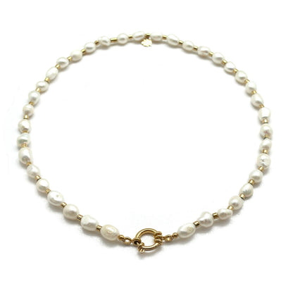 Luxury White Freshwater Pearls with 24K Gold Plate Short Necklace -French Flair Collection- N2-2295