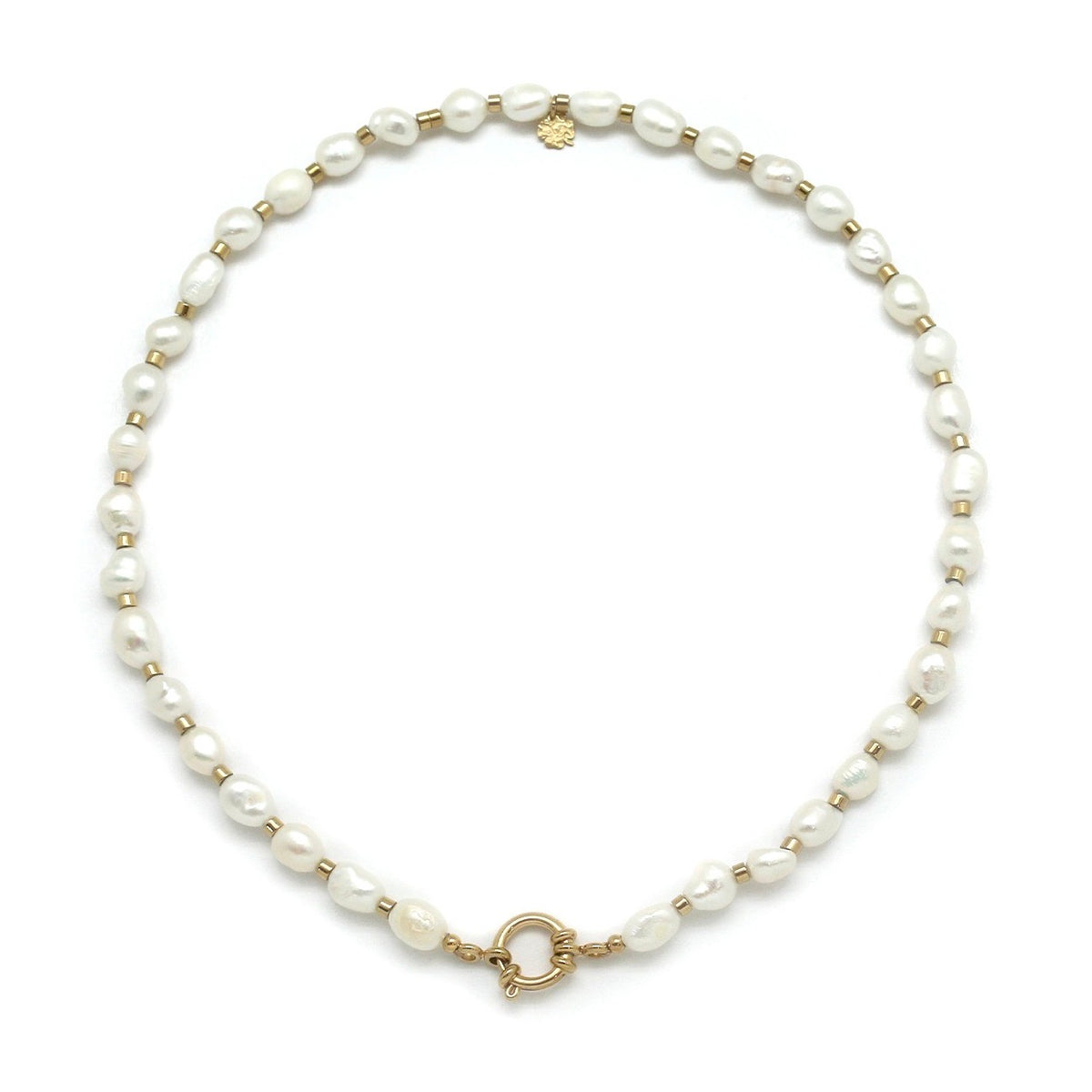 Luxury White Freshwater Pearls with 24K Gold Plate Short Necklace -French Flair Collection- N2-2295