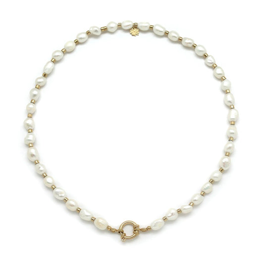 Luxury White Freshwater Pearls with 24K Gold Plate Short Necklace -French Flair Collection- N2-2295
