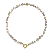 Load image into Gallery viewer, Luxury Mauve Freshwater Pearls with 24K Gold Plate Beads Short Necklace -French Flair Collection- N2-2294
