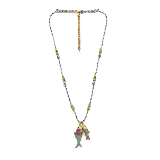 Turquoise Cord Double Fish Necklace - N2-2747B