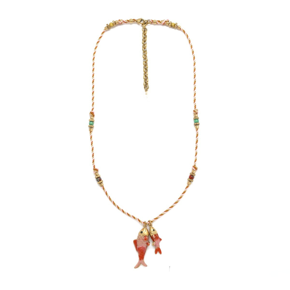 Pink Cord Double Fish Necklace - N2-2747A