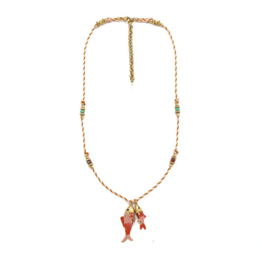 Pink Cord Double Fish Necklace - N2-2747A