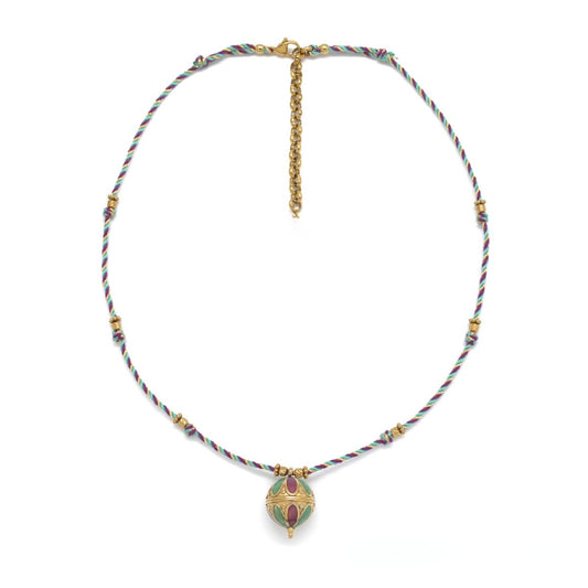 Turquoise Cord Ball Pendant Necklace - N2-2748B