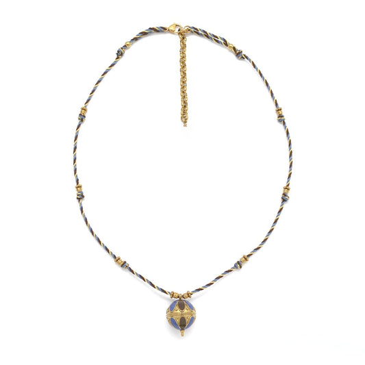 Blue Cord Ball Pendant Necklace - N2-2748A