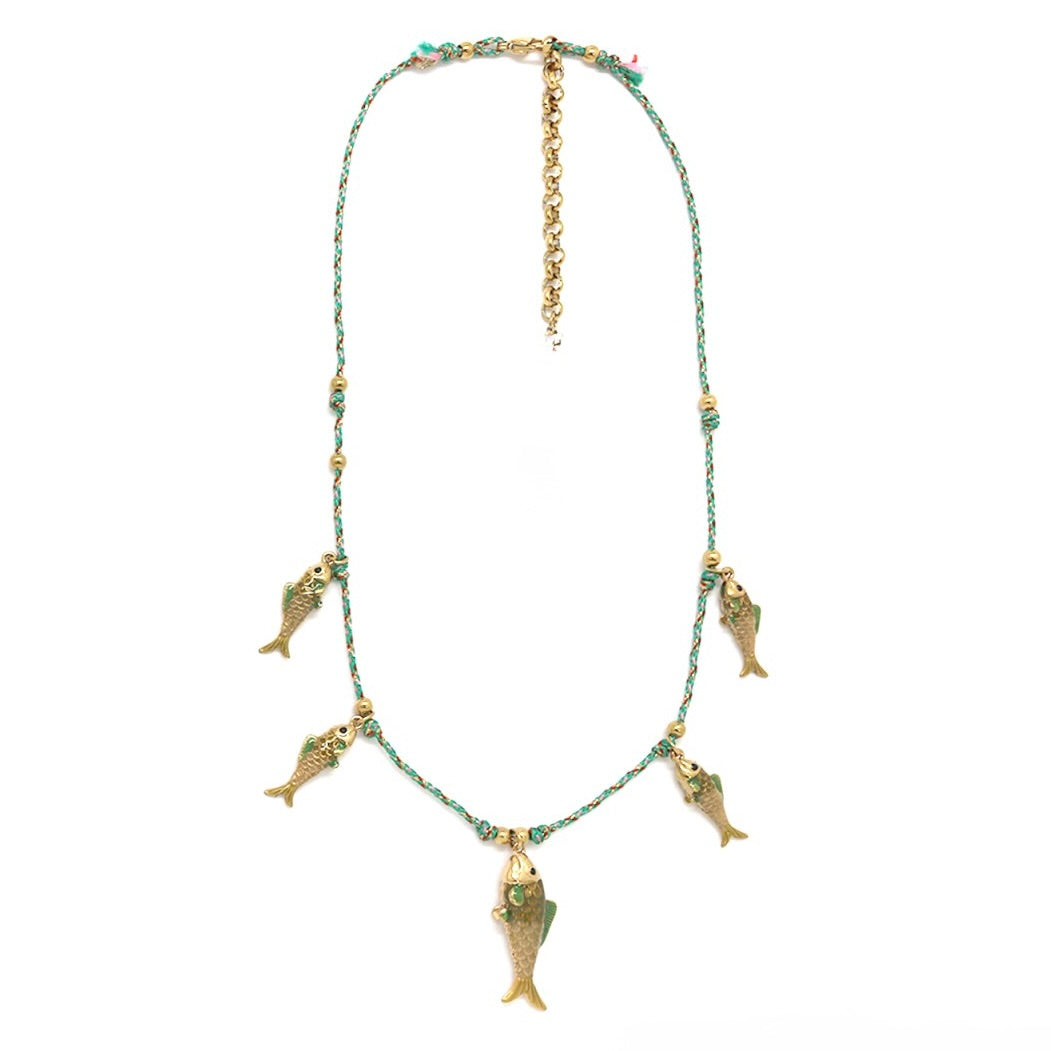 Five Colorful Fish Short Necklace - N2-2733B