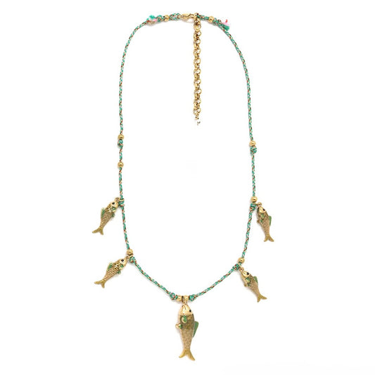 Five Colorful Fish Short Necklace - N2-2733B