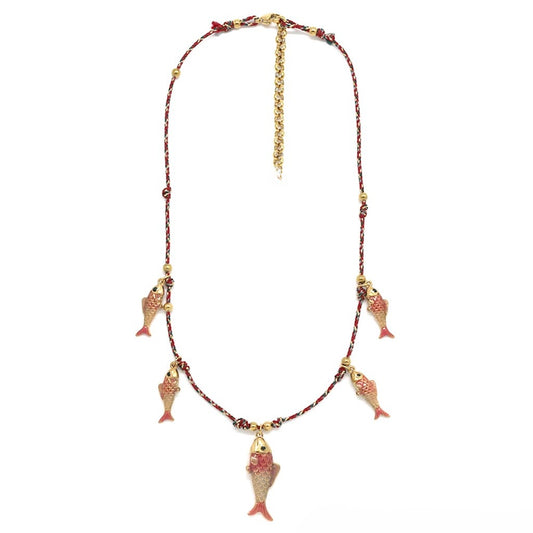 Five Colorful Fish Short Necklace - N2-2733C