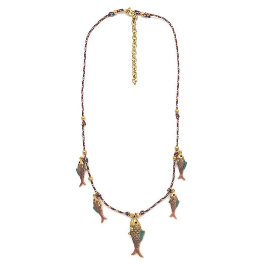 Five Colorful Fish Short Necklace - N2-2733A
