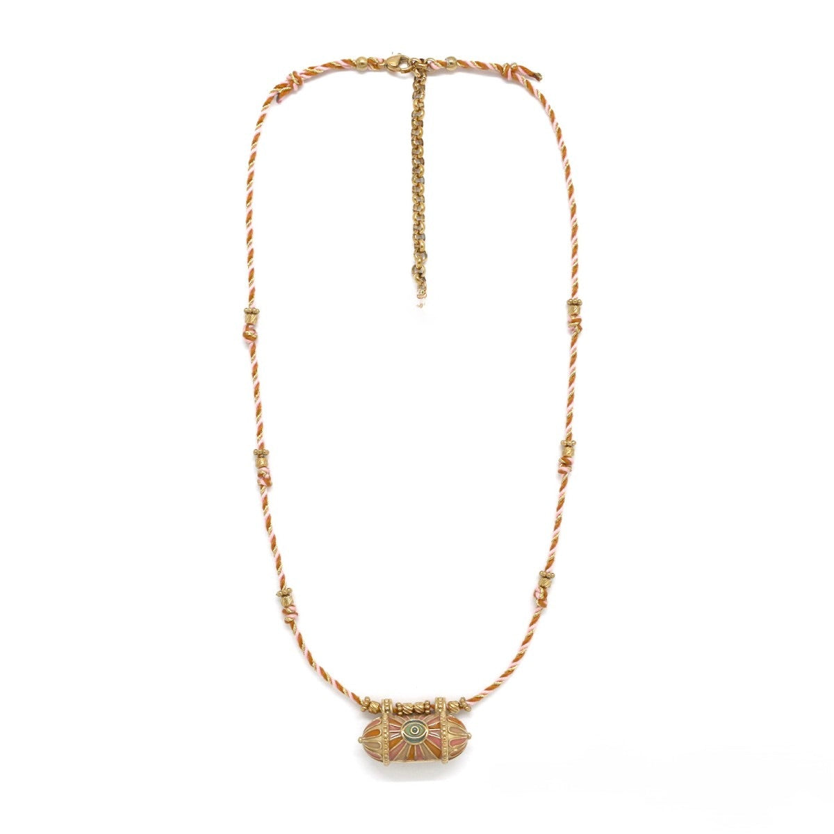 Cylindrical Bead Orange Evil Eye Necklace - N2-2771B