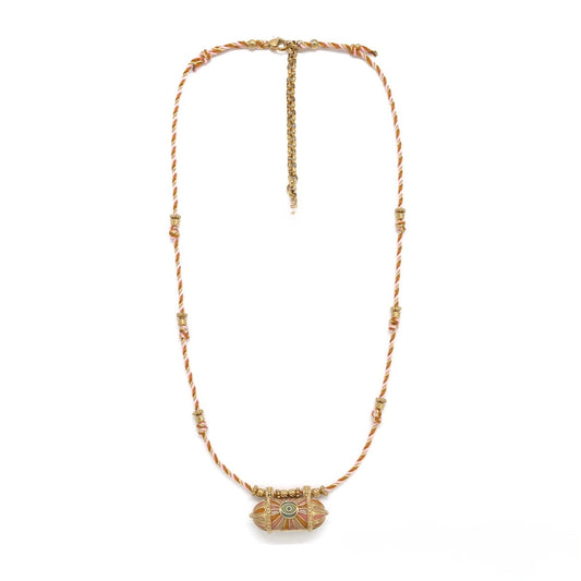 Cylindrical Bead Orange Evil Eye Necklace - N2-2771B