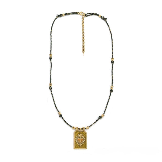 Flaming Heart Moss Green Necklace - N2-2711F