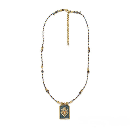 Flaming Heart Denim Earthy Necklace - N2-2711A