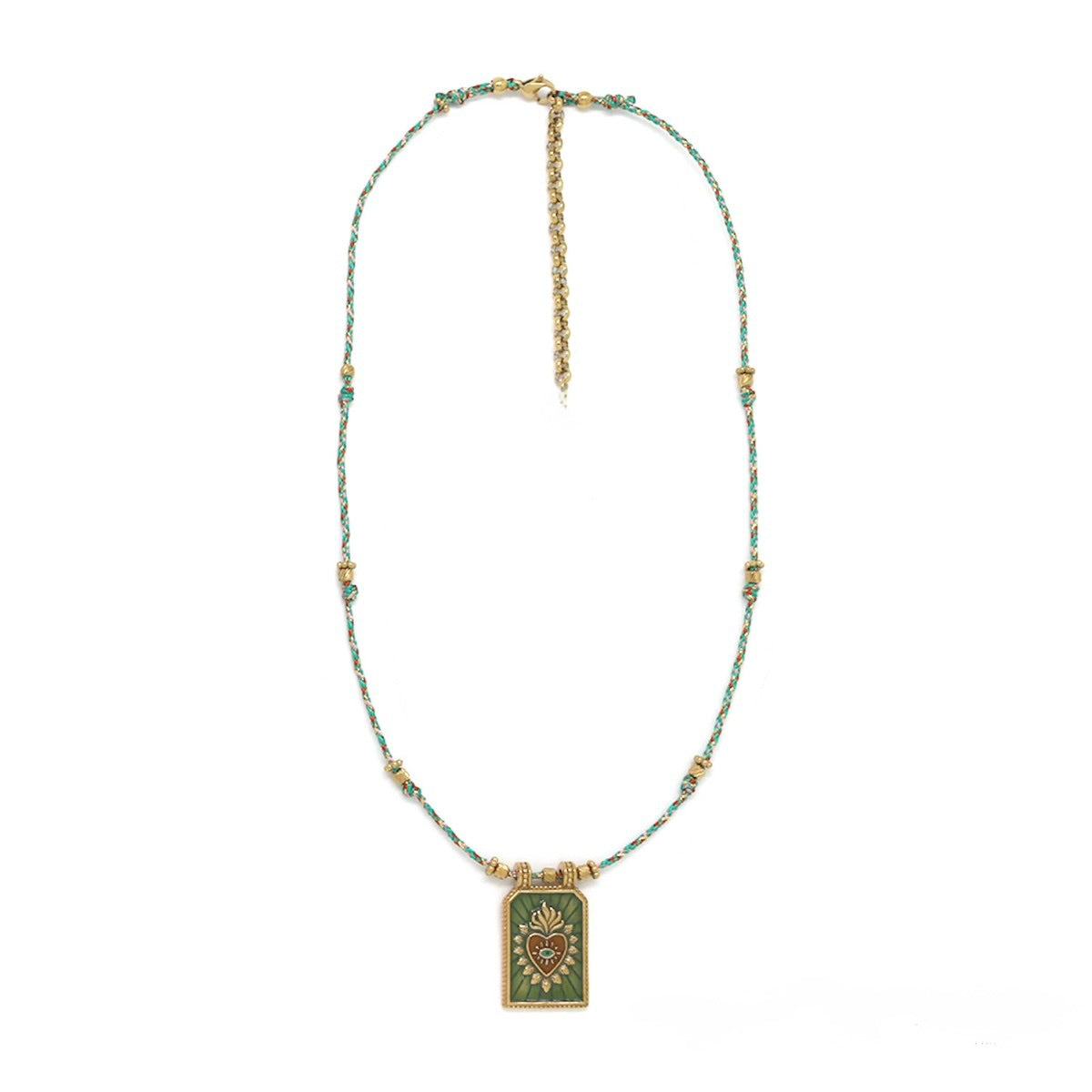 Evil Eye Flaming Heart Green/Turquoise Necklace - N2-2712C