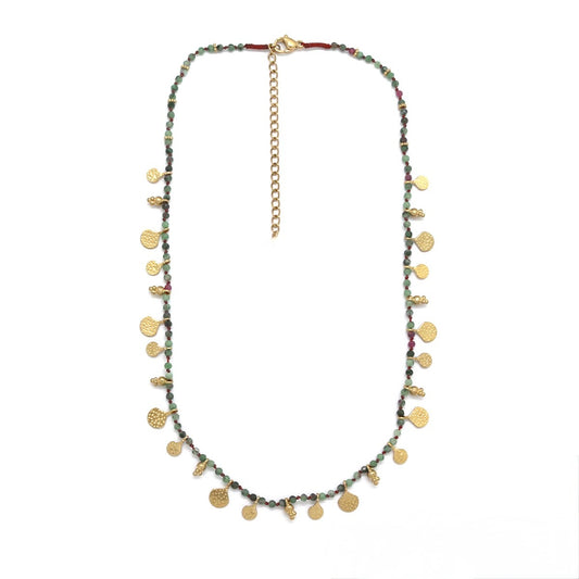 Double Gold Charm Ruby Zoisite Short Necklace - N2-2721RZ