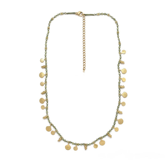 Double Gold Charm Green Zirconium Short Necklace - N2-2721Z