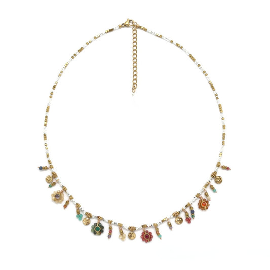 Rainbow Mini Stone Daisy on Hematite Necklace - N2-2761A