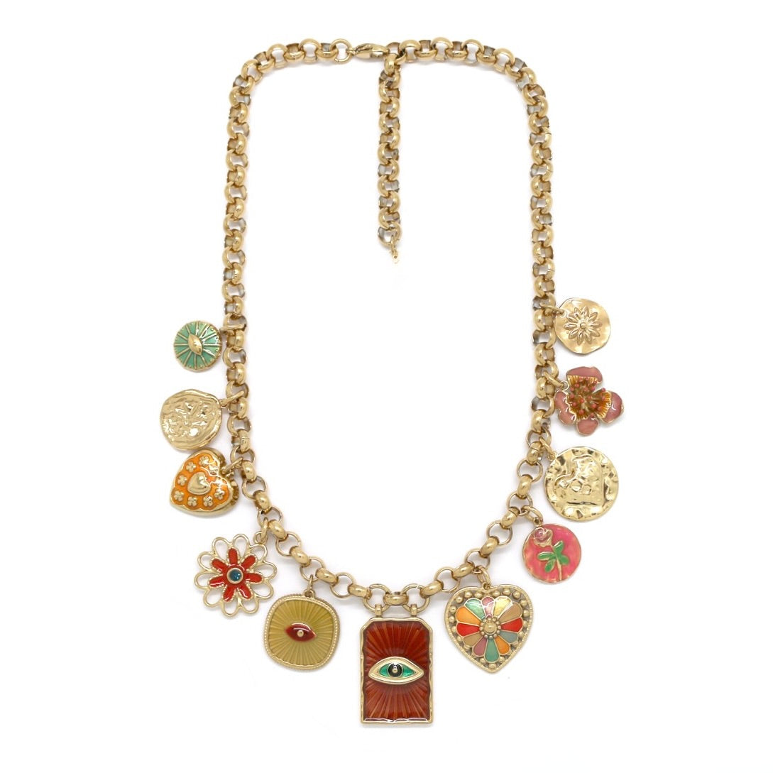 Evil Eye Heart Fun Charm Chain Necklace - N2-2752