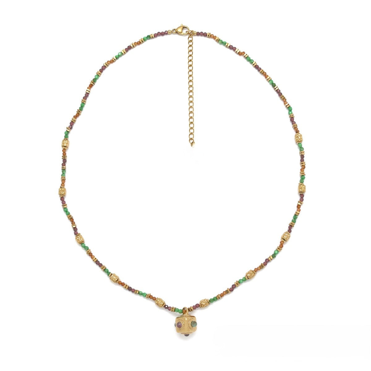 Multi Stone Cube Pendant Necklace - N2-2744A