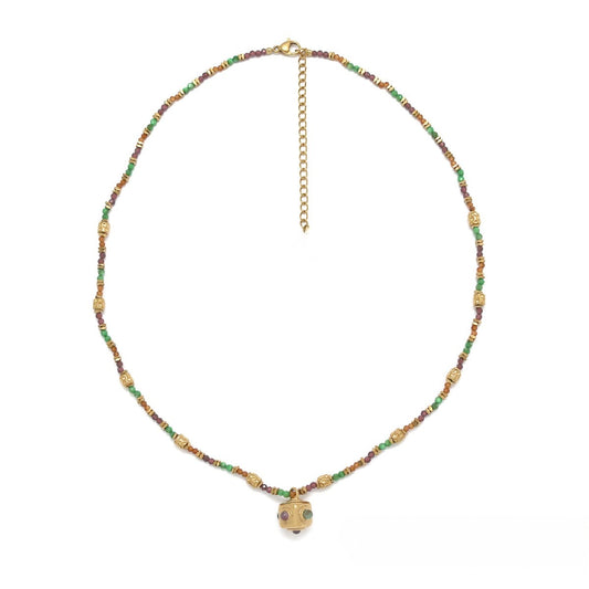 Multi Stone Cube Pendant Necklace - N2-2744A