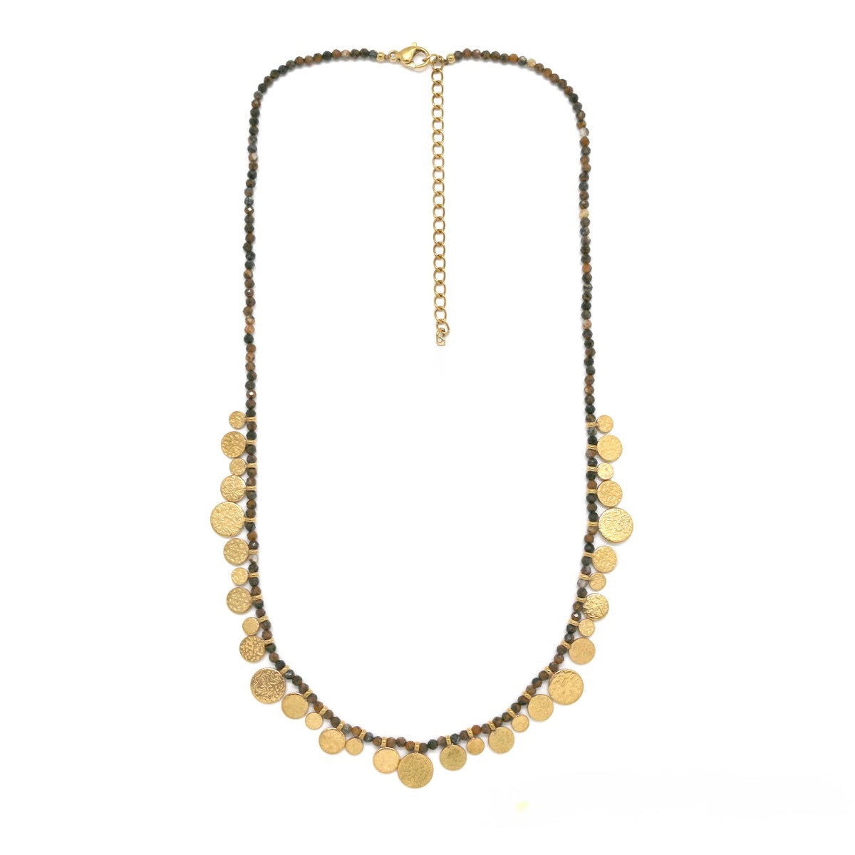 Gold Charm Pietersite Stone Short Necklace - N2-2723P
