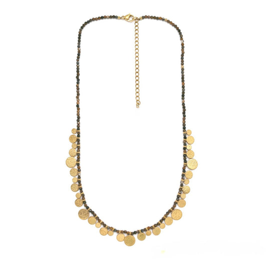Gold Charm Pietersite Stone Short Necklace - N2-2723P