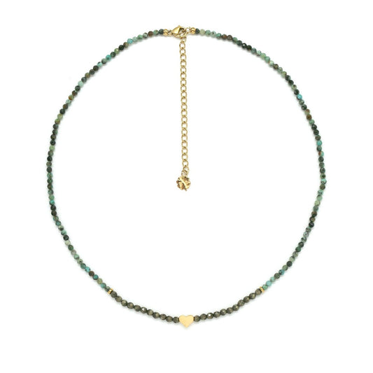 Beautiful and Delicate African Turquoise and Pyrite Heart Necklace -N2-2298