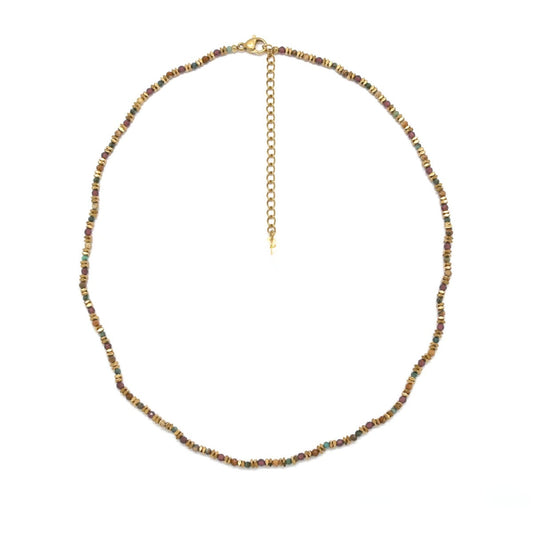 Delicate 24K Gold Plate and Faceted Jasper, African Turquoise and Garnet Necklace - N2-2770