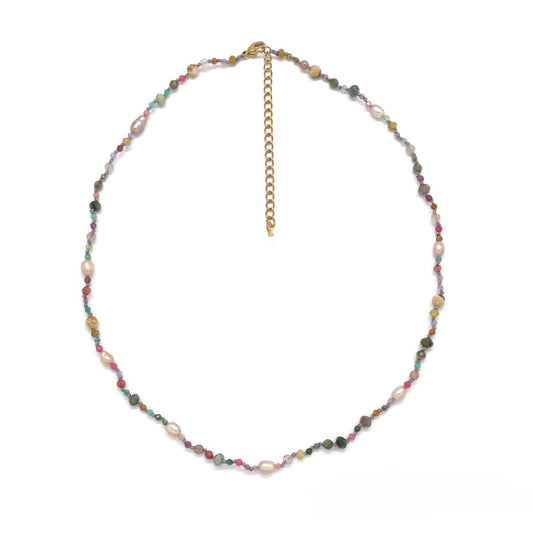 Mixed Gemstones with Pink Freshwater Pearls Necklace - N2-2772